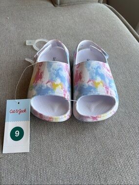 Cat & Jack Kids' Tie-Dye Slide Sandals in Pink, Blue & Yellow